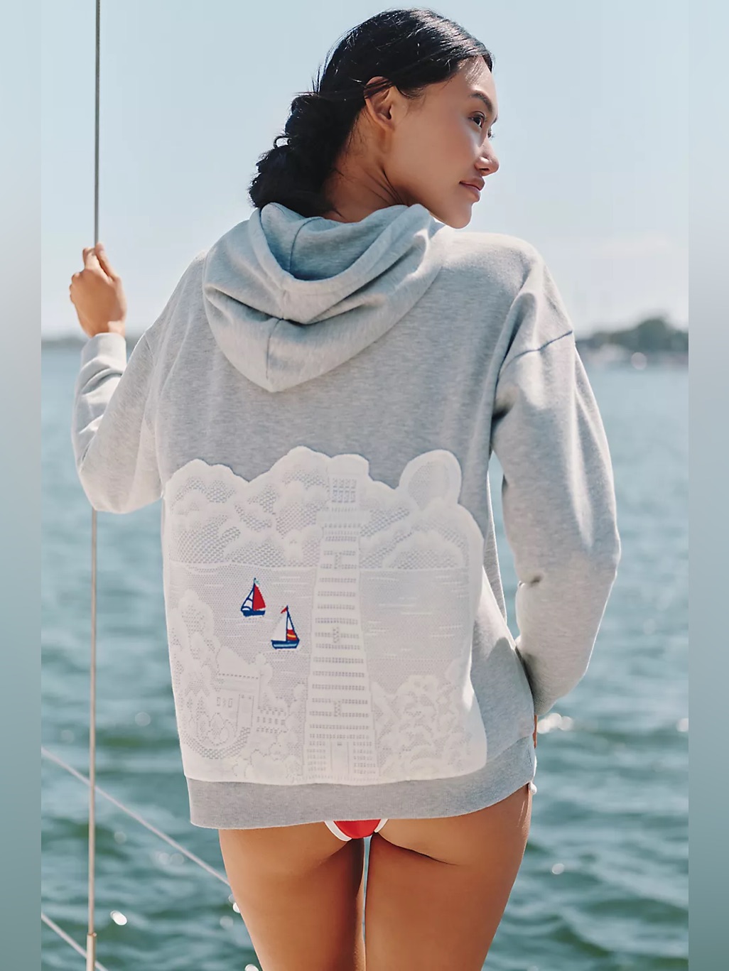 Nwt Size Xs (P2p 23") - Anthro Cotton Lighthouse Appliqu Hoodie (Nwt Us$ 118)